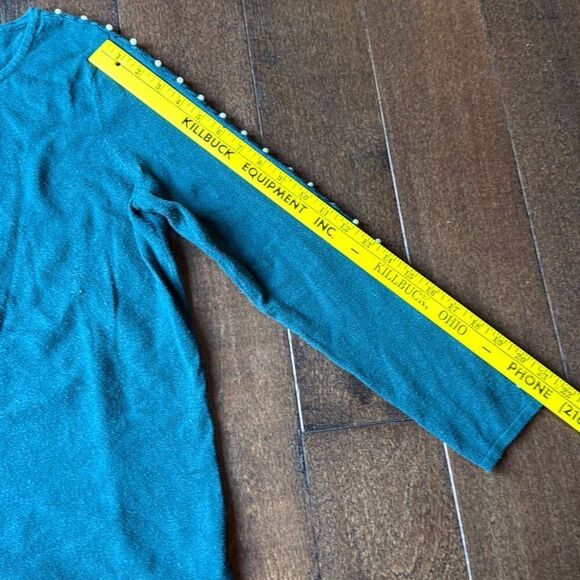 Soft surroundings crewneck pearl trimmed sweater womens size small green soft fe - Picture 8 of 10